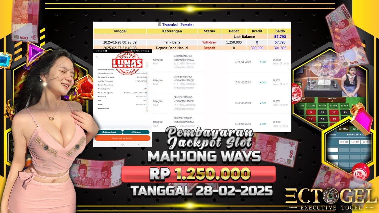 BUKTI JACKPOT SLOT MAHJONG WAYS TERPERCAYA DI INDONESIA TGL 28-02-2025