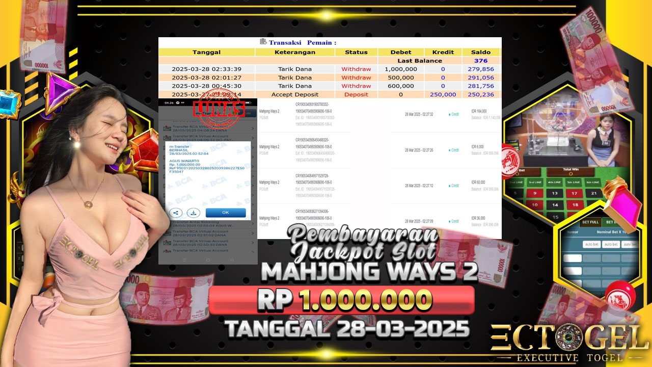 BUKTI JACKPOT SLOT MAHJONG WAYS 2 TERPERCAYA DI INDONESIA TGL 28-03-2025