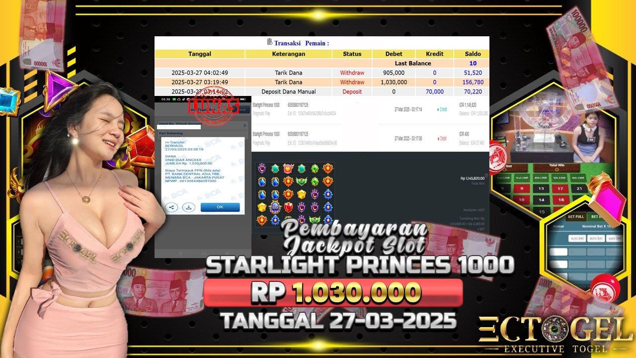 BUKTI JACKPOT SLOT STARLIGHT PRINCES 1000 TERPERCAYA DI INDONESIA TGL 27-03-2025