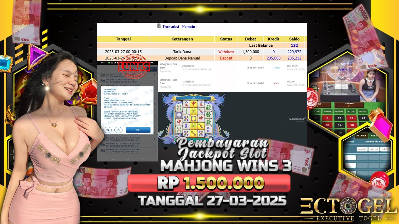 BUKTI JACKPOT SLOT MAHJONG WINS 3 TERPERCAYA DI INDONESIA TGL 27-03-2025