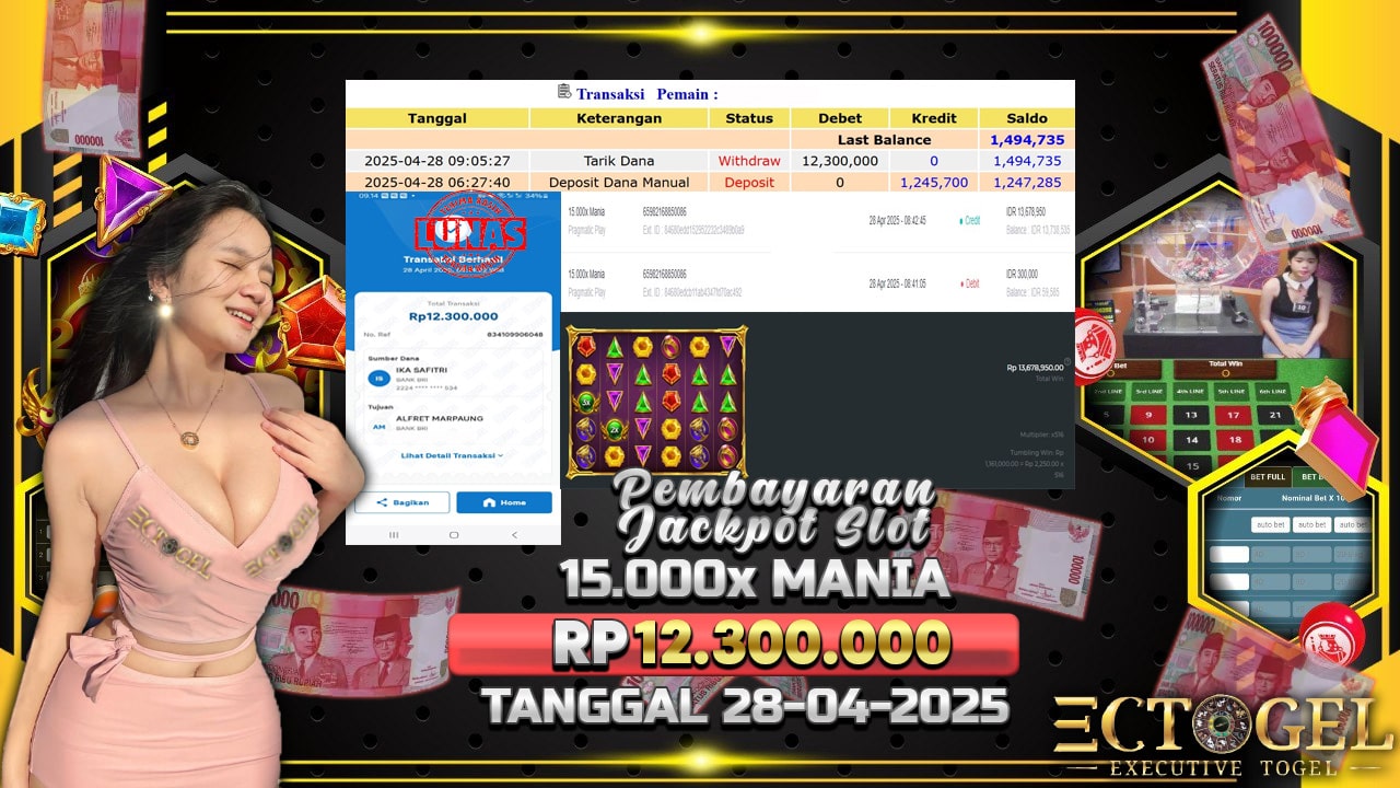 BUKTI JACKPOT SLOT 15.000x MANIA TERPERCAYA DI INDONESIA TGL 28-04-2025