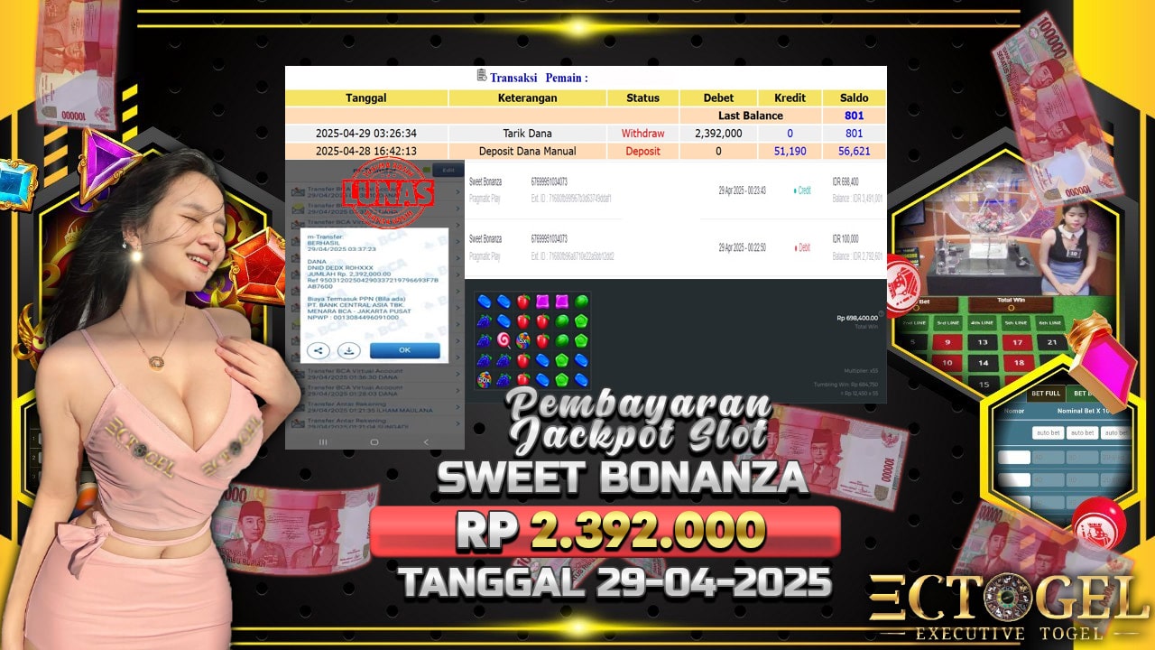 BUKTI JACKPOT SLOT SWEET BONANZA TERPERCAYA DI INDONESIA TGL 29-04-2025