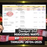 BUKTI JACKPOT SLOT MAHJONG WAYS TERPERCAYA DI INDONESIA TGL 26-04-2025