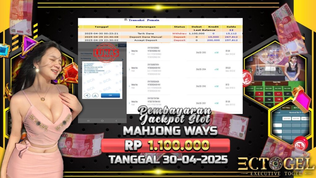 BUKTI JACKPOT SLOT MAHJONG WAYS TERPERCAYA DI INDONESIA TGL 30-04-2025