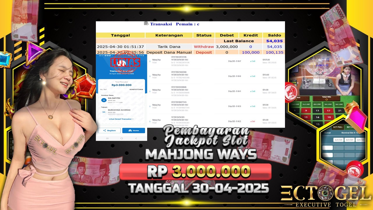 BUKTI JACKPOT SLOT MAHJONG WAYS TERPERCAYA DI INDONESIA TGL 30-04-2025