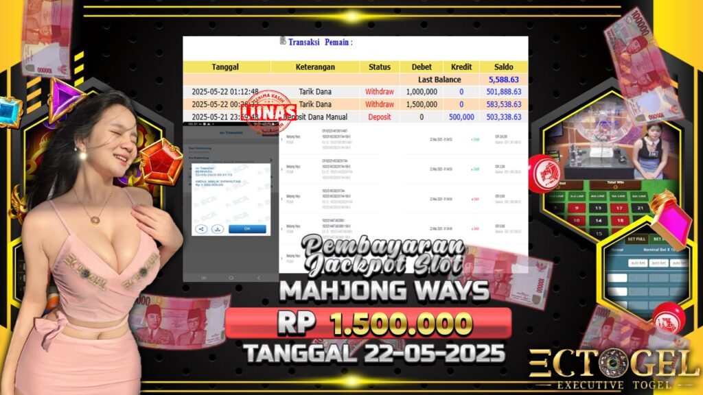 BUKTI JACKPOT SLOT MAHJONG WAYS TERPERCAYA DI INDONESIA TGL 22-05-2025
