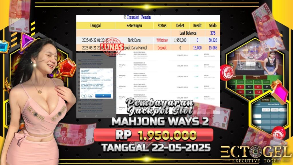BUKTI JACKPOT SLOT MAHJONG WAYS 2 TERPERCAYA DI INDONESIA TGL 22-05-2025