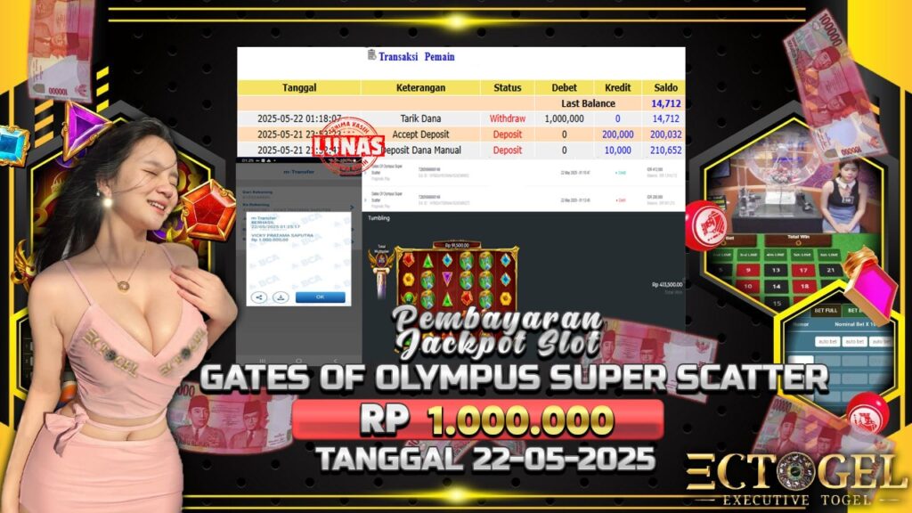 BUKTI JACKPOT SLOT GATES OF OLYMPUS SUPER SCATER TERPERCAYA DI INDONESIA TGL 22-05-2025