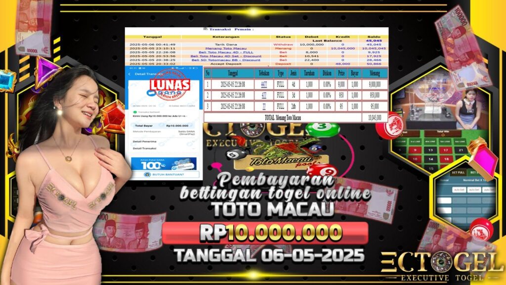 BUKTI JACKPOT BETTINGAN TOGEL ONLINE TOTO MACAU TERPERCAYA DI INDONESIA TGL 06-05-2025