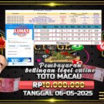 BUKTI JACKPOT BETTINGAN TOGEL ONLINE TOTO MACAU TERPERCAYA DI INDONESIA TGL 06-05-2025