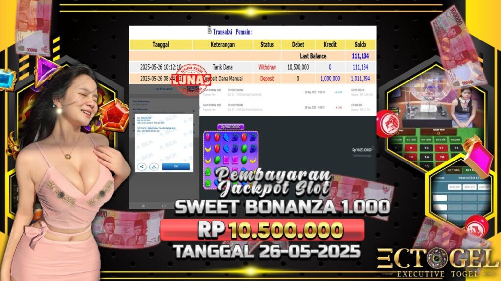 BUKTI JACKPOT SLOT SWEET BONANZA 1.000 TERPERCAYA DI INDONESIA TGL 26-05-2025