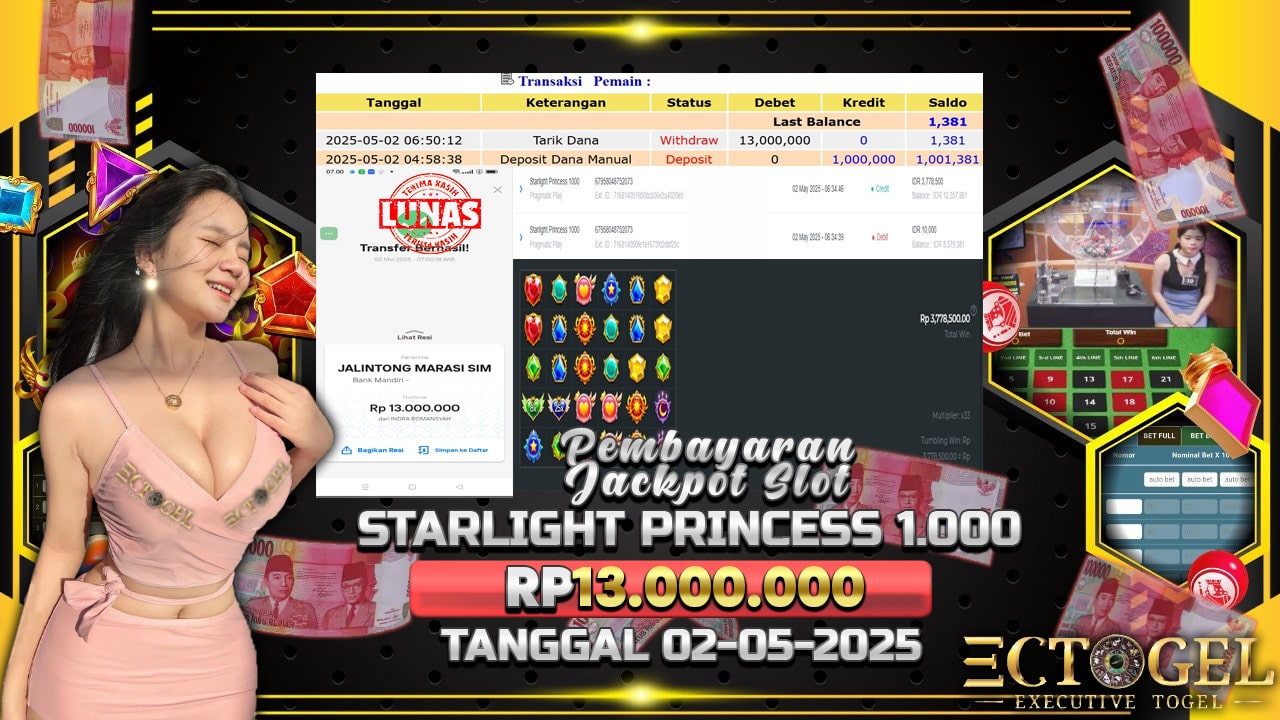 BUKTI JACKPOT SLOT STARLIGHT PRINCESS  1.000 TERPERCAYA DI INDONESIA TGL 02-05-2025
