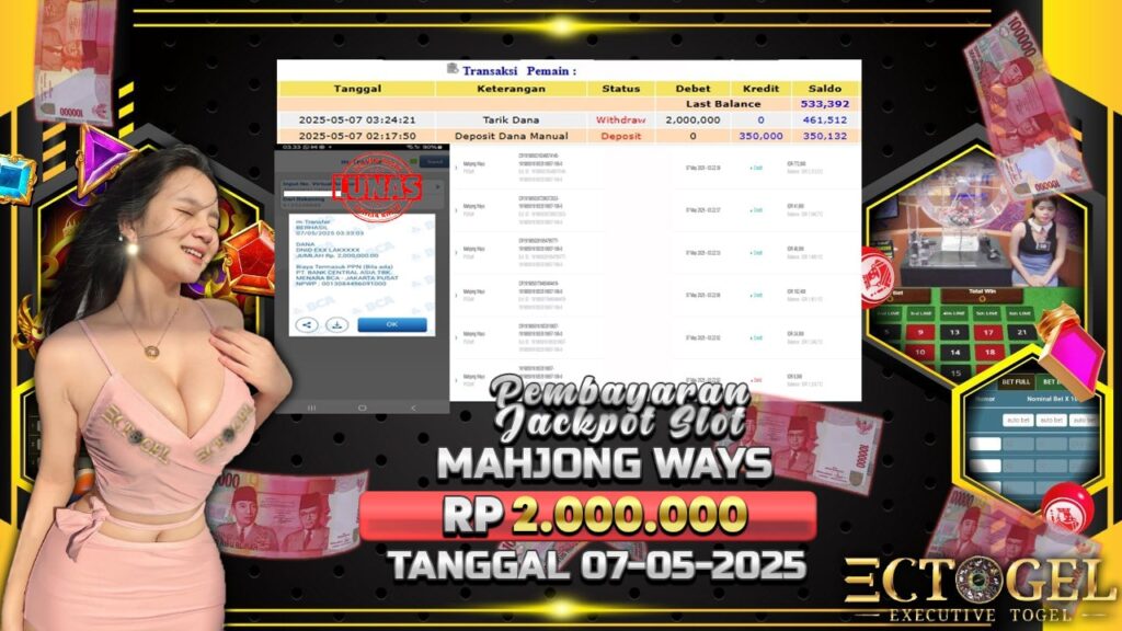 BUKTI JACKPOT SLOT MAHJONG WAYS TERPERCAYA DI INDONESIA TGL 07-05-2025