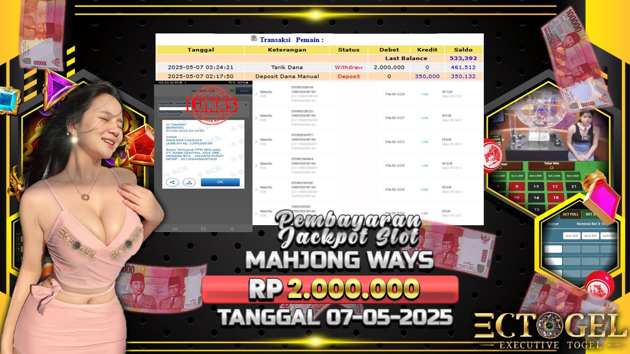 BUKTI JACKPOT SLOT MAHJONG WAYS TERPERCAYA DI INDONESIA TGL 07-05-2025