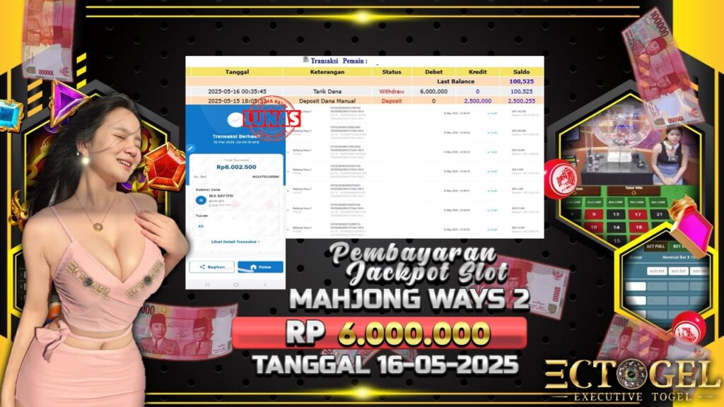 BUKTI JACKPOT SLOT MAHJONG WAYS 2 TERPERCAYA DI INDONESIA TGL 16-05-2025