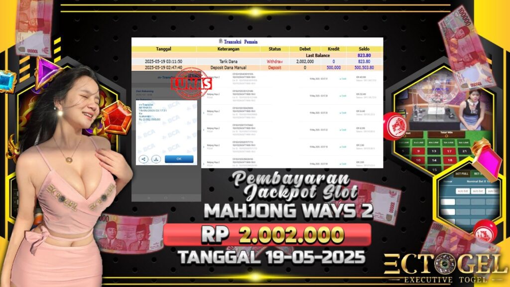 BUKTI JACKPOT SLOT MAHJONG WAYS 2 TERPERCAYA DI INDONESIA TGL 19-05-2025