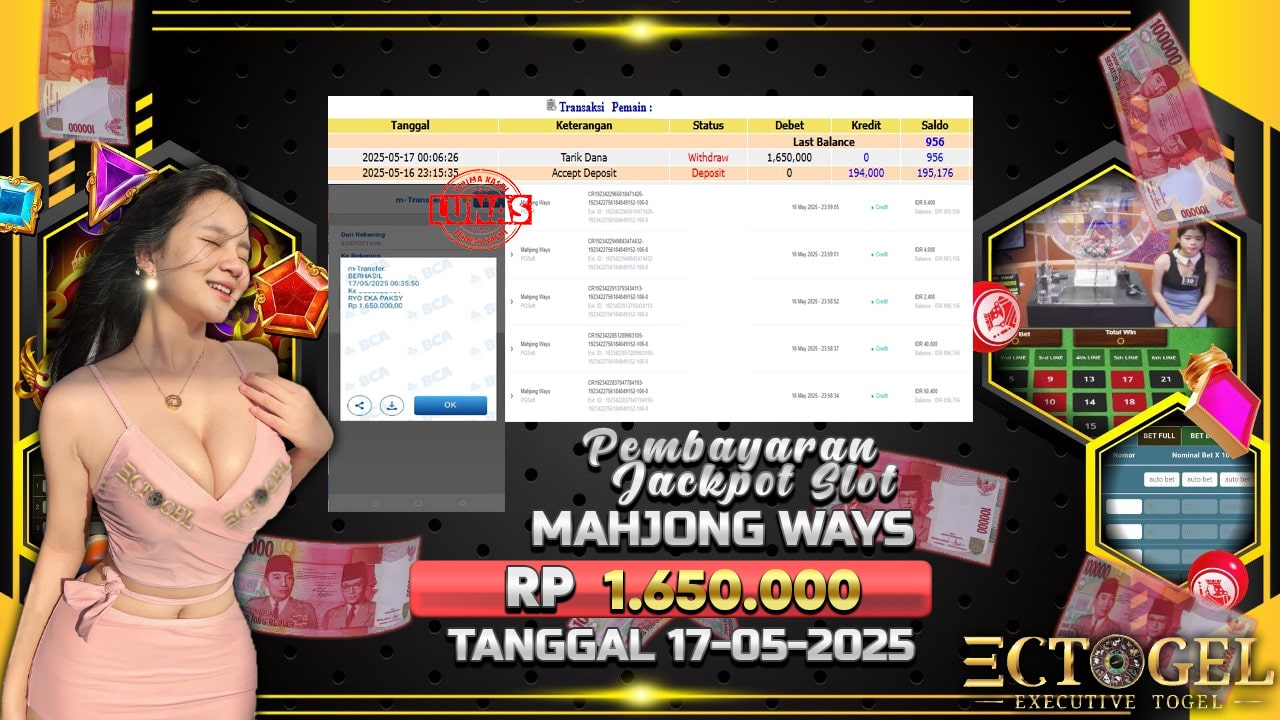 BUKTI JACKPOT SLOT MAHJONG WAYS TERPERCAYA DI INDONESIA TGL 17-05-2025
