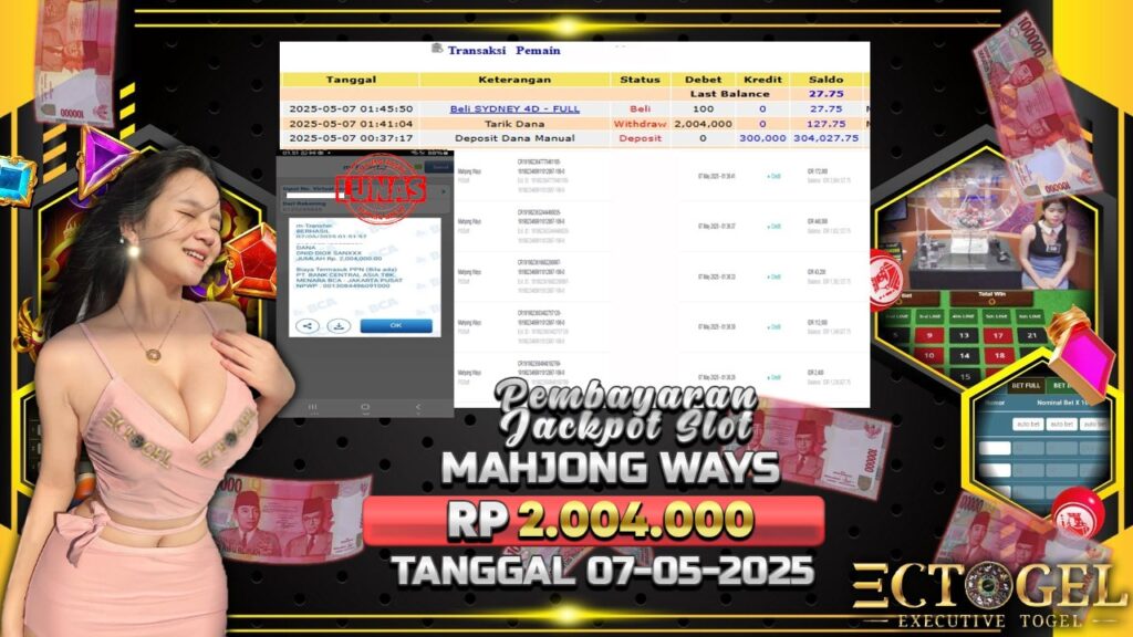 BUKTI JACKPOT SLOT MAHJONG WAYS TERPERCAYA DI INDONESIA TGL 07-05-2025