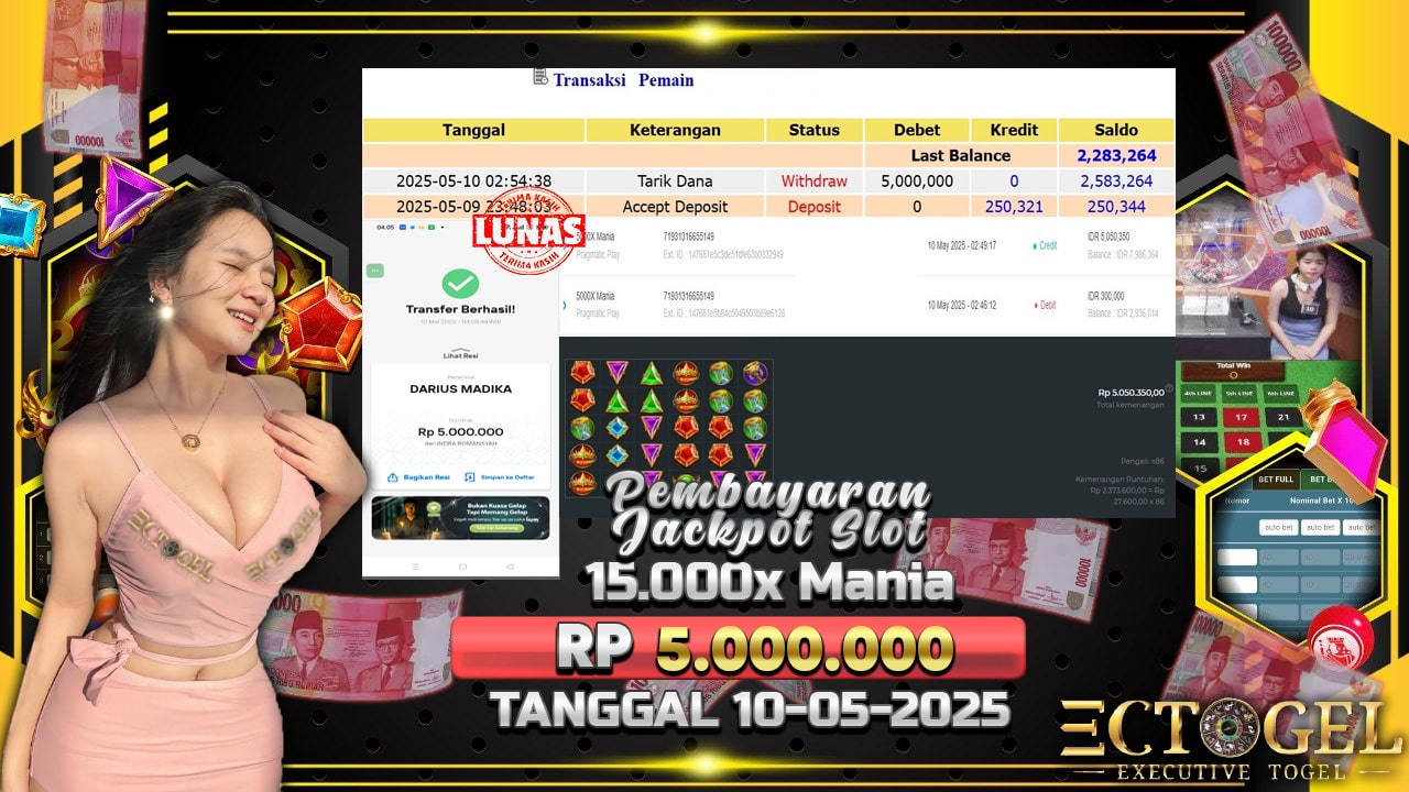 BUKTI JACKPOT SLOT 15.000X MANIA TERPERCAYA DI INDONESIA TGL 10-05-2025