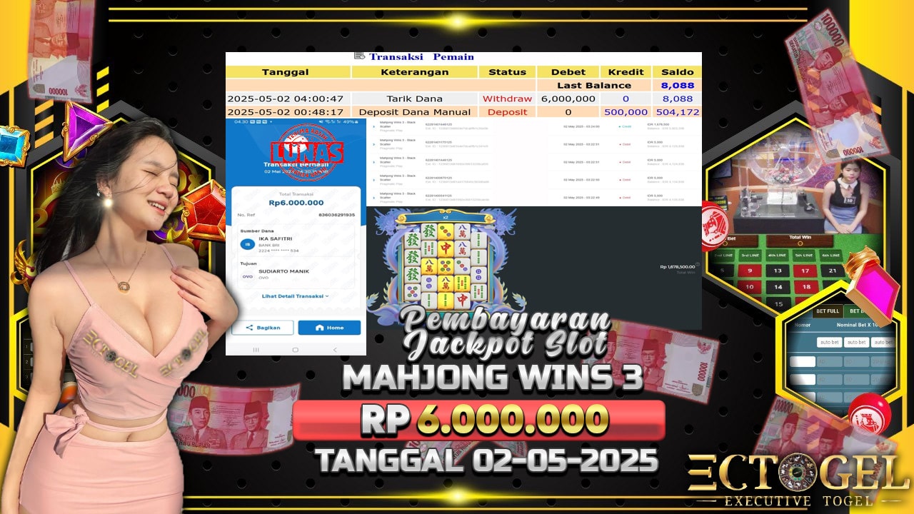BUKTI JACKPOT SLOT MAHJONG WINS 3 TERPERCAYA DI INDONESIA TGL 02-05-2025