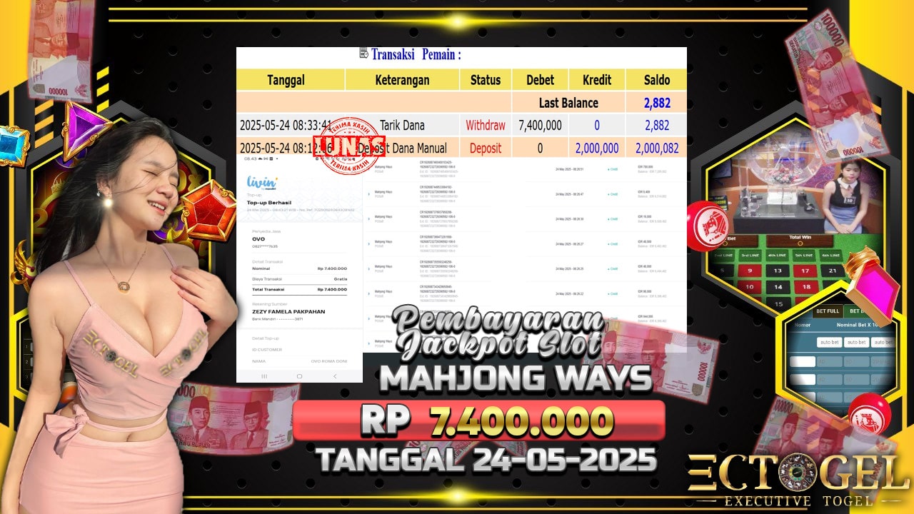 BUKTI JACKPOT SLOT MAHJONG WAYS TERPERCAYA DI INDONESIA TGL 24-05-2025