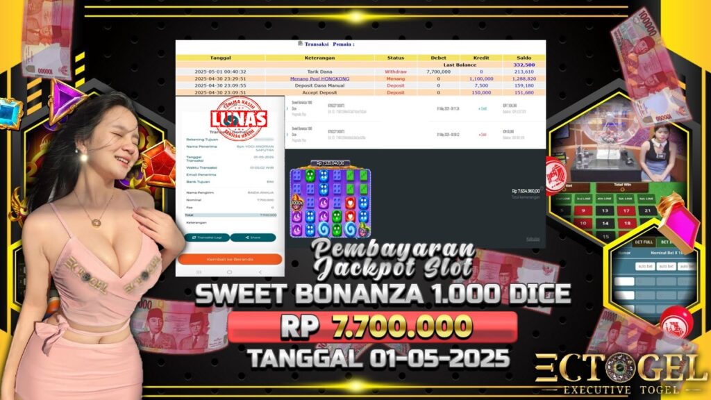BUKTI JACKPOT SLOT SWEET BONANZA 1.000 DICE TERPERCAYA DI INDONESIA TGL 01-05-2025