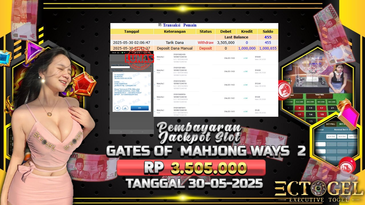 BUKTI JACKPOT SLOT MAHJONG WAYS2  TERPERCAYA DI INDONESIA TGL 30-05-2025