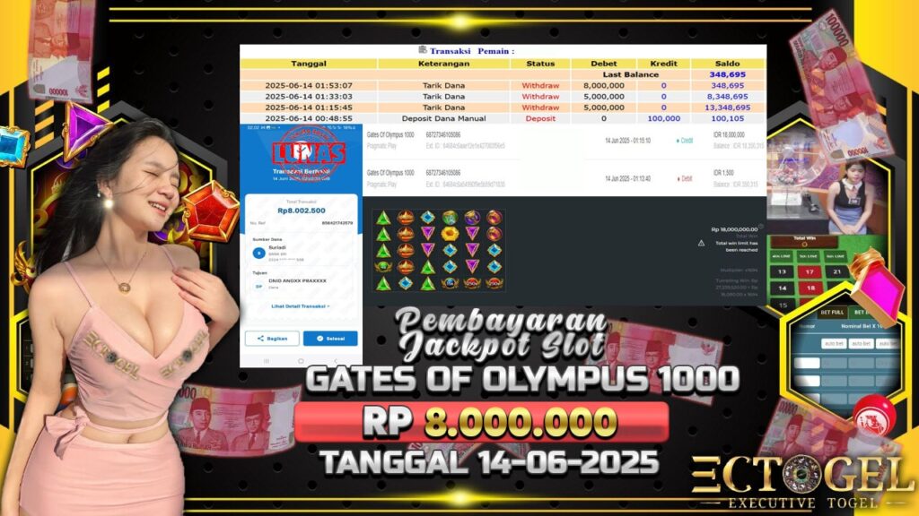 BUKTI JACKPOT SLOT GATES OF OLYMPUS 1000 TERPERCAYA DI INDONESIA TGL 14-06-2025