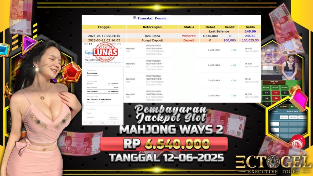 BUKTI JACKPOT SLOT MAHJONG WAYS 2 TERPERCAYA DI INDONESIA TGL 12-06-2025