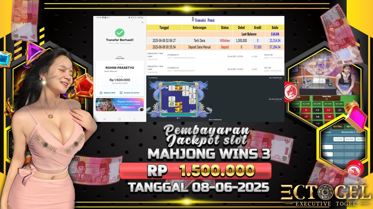 BUKTI JACKPOT SLOT MAHJONG WINS 3 BLACK  TERPERCAYA DI INDONESIA TGL 08-06-2025