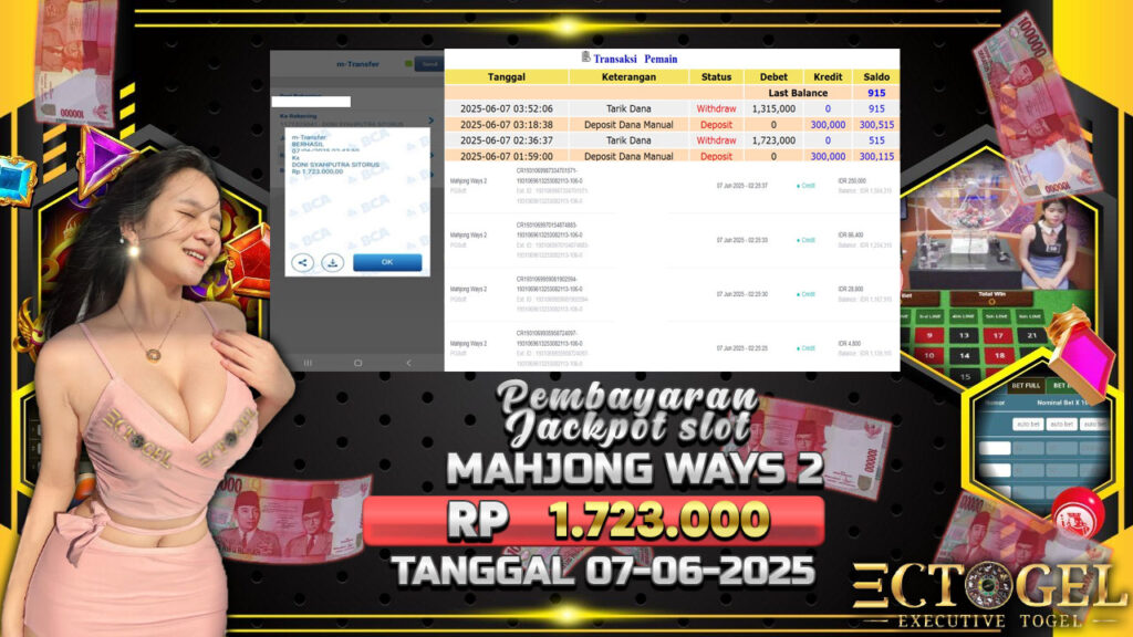 BUKTI JACKPOT SLOT MAHJONG WAYS 2 TERPERCAYA DI INDONESIA TGL 07-06-2025