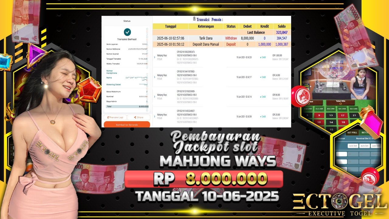 BUKTI JACKPOT SLOT MAHJONG WAYS 1000 TERPERCAYA DI INDONESIA TGL 10-06-2025